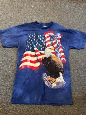 Vintage 2001 The Mountain Bald Eagle American Flag Lightning Tie Dye T-Shirt